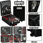 899-Piece Tool Set - High-Capacity Portable Metal Tool Case,Wheeled Mobile Tool Cabinet, and 4-Tier Aluminum Alloy Storage Unit- A Complete Kit for Mechanical Repair & Home Maintenance
