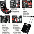 899-Piece Tool Set - High-Capacity Portable Metal Tool Case,Wheeled Mobile Tool Cabinet, and 4-Tier Aluminum Alloy Storage Unit- A Complete Kit for Mechanical Repair & Home Maintenance