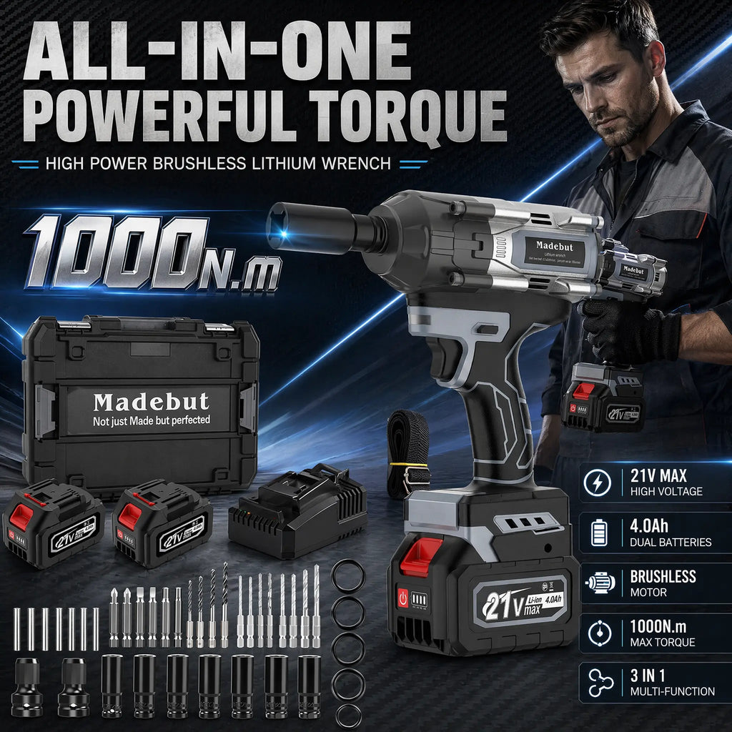 ⚡️50% Off Sale—Today Only⏰️  1000N.m Cordless Impact Wrench, All-Metal Cordless Impact Gun with 2*4.0Mah