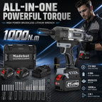 ⚡️50% Off Sale—Today Only⏰️  1000N.m Cordless Impact Wrench, All-Metal Cordless Impact Gun with 2*4.0Mah