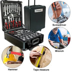 899-Piece Tool Set - High-Capacity Portable Metal Tool Case,Wheeled Mobile Tool Cabinet, and 4-Tier Aluminum Alloy Storage Unit- A Complete Kit for Mechanical Repair & Home Maintenance