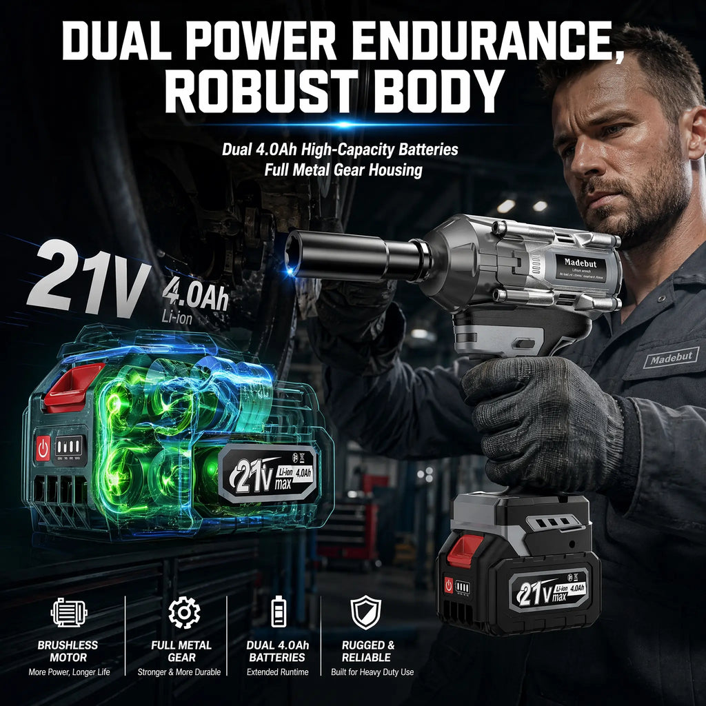 ⚡️50% Off Sale—Today Only⏰️  1000N.m Cordless Impact Wrench, All-Metal Cordless Impact Gun with 2*4.0Mah