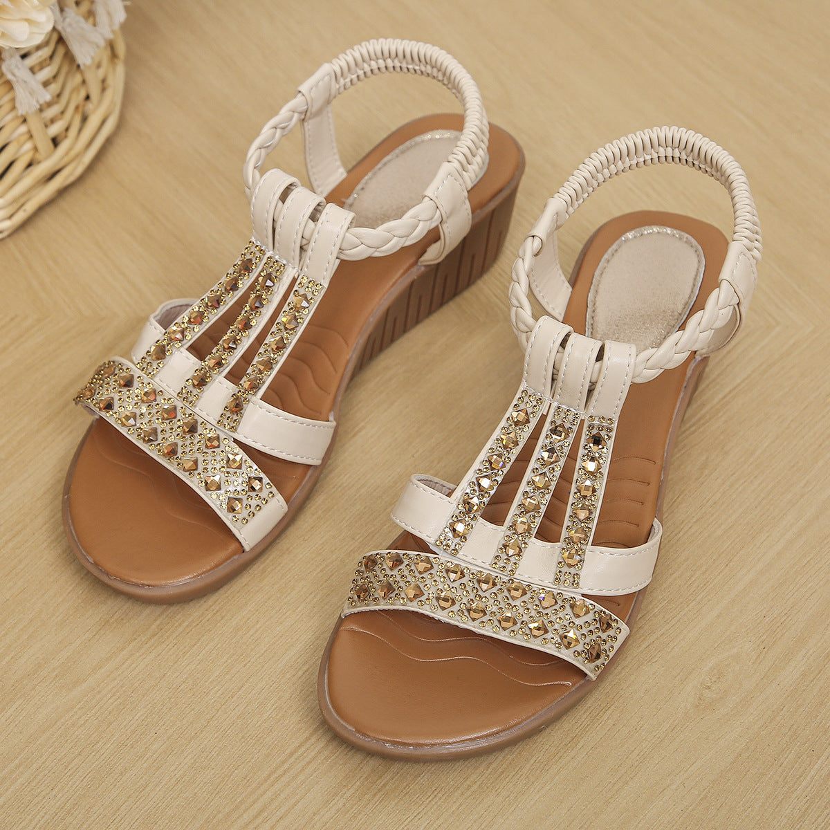 ✨ Sparkly Rhinestone Wedge Sandals 👡 Arch Support | Easy Slip-On | All-Day Comfort 😎
