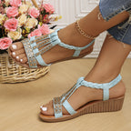 ✨ Sparkly Rhinestone Wedge Sandals 👡 Arch Support | Easy Slip-On | All-Day Comfort 😎