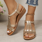 ✨ Sparkly Rhinestone Wedge Sandals 👡 Arch Support | Easy Slip-On | All-Day Comfort 😎