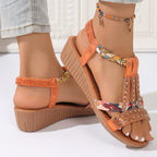 ✨ Sparkly Rhinestone Wedge Sandals 👡 Arch Support | Easy Slip-On | All-Day Comfort 😎