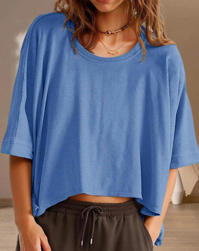 Women's Chic Cropped Oversized Tee - Summer Short Sleeve Casual Loose Fit Top
