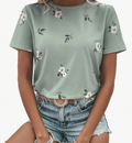 Floral Print Round Neck Tee Graphic T Shirt,Casual