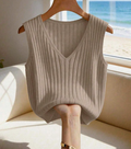 Spring/Summer Casual Loose-Fit Off-White Knitted Sleeveless Layering Vest
