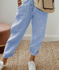 Solid Color Drawstring Waist Pocket Casual Pants
