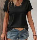 Women's Spring/Summer New Lace Trim V-Neck Short Sleeve T-Shirt