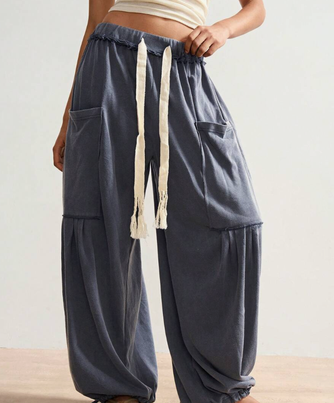 Boho Solid Color Knit Loose Casual Vacation Pants For Women