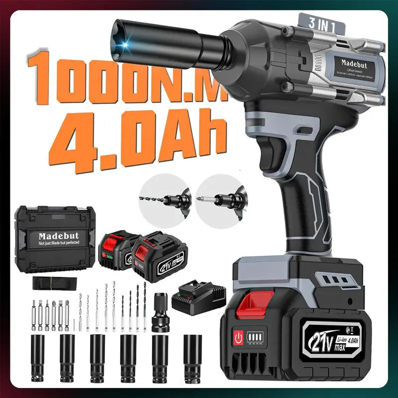 ⚡️50% Off Sale—Today Only⏰️  1000N.m Cordless Impact Wrench, All-Metal Cordless Impact Gun with 2*4.0Mah
