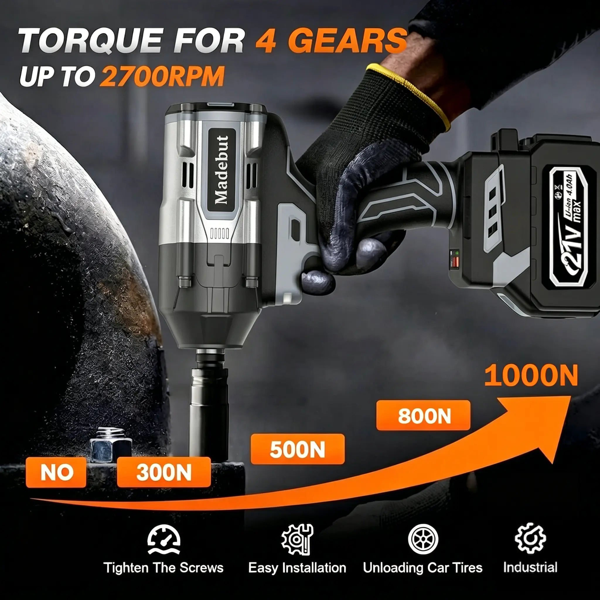 ⚡️50% Off Sale—Today Only⏰️  1000N.m Cordless Impact Wrench, All-Metal Cordless Impact Gun with 2*4.0Mah
