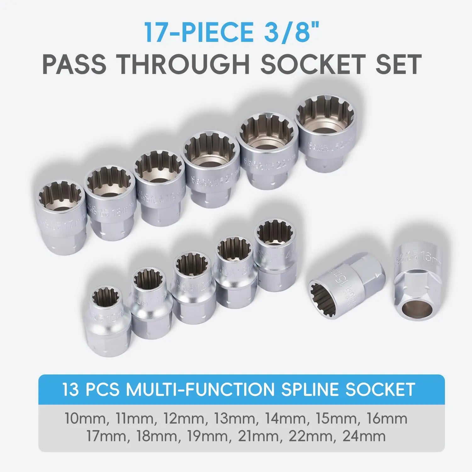 ⚡️50% Off Sale—Today Only⏰️ 17-Piece Pass Through Socket Set,Hollow Ratchet Socket Kit for Automotive Repair & Machine Maintenance