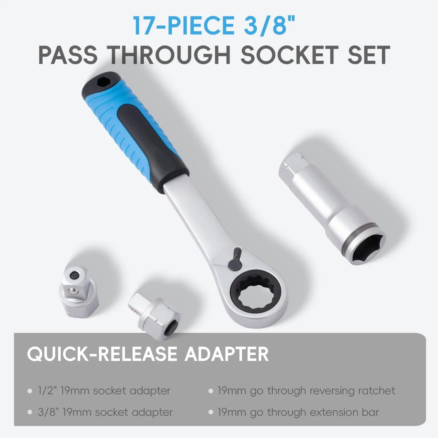 ⚡️50% Off Sale—Today Only⏰️ 17-Piece Pass Through Socket Set,Hollow Ratchet Socket Kit for Automotive Repair & Machine Maintenance