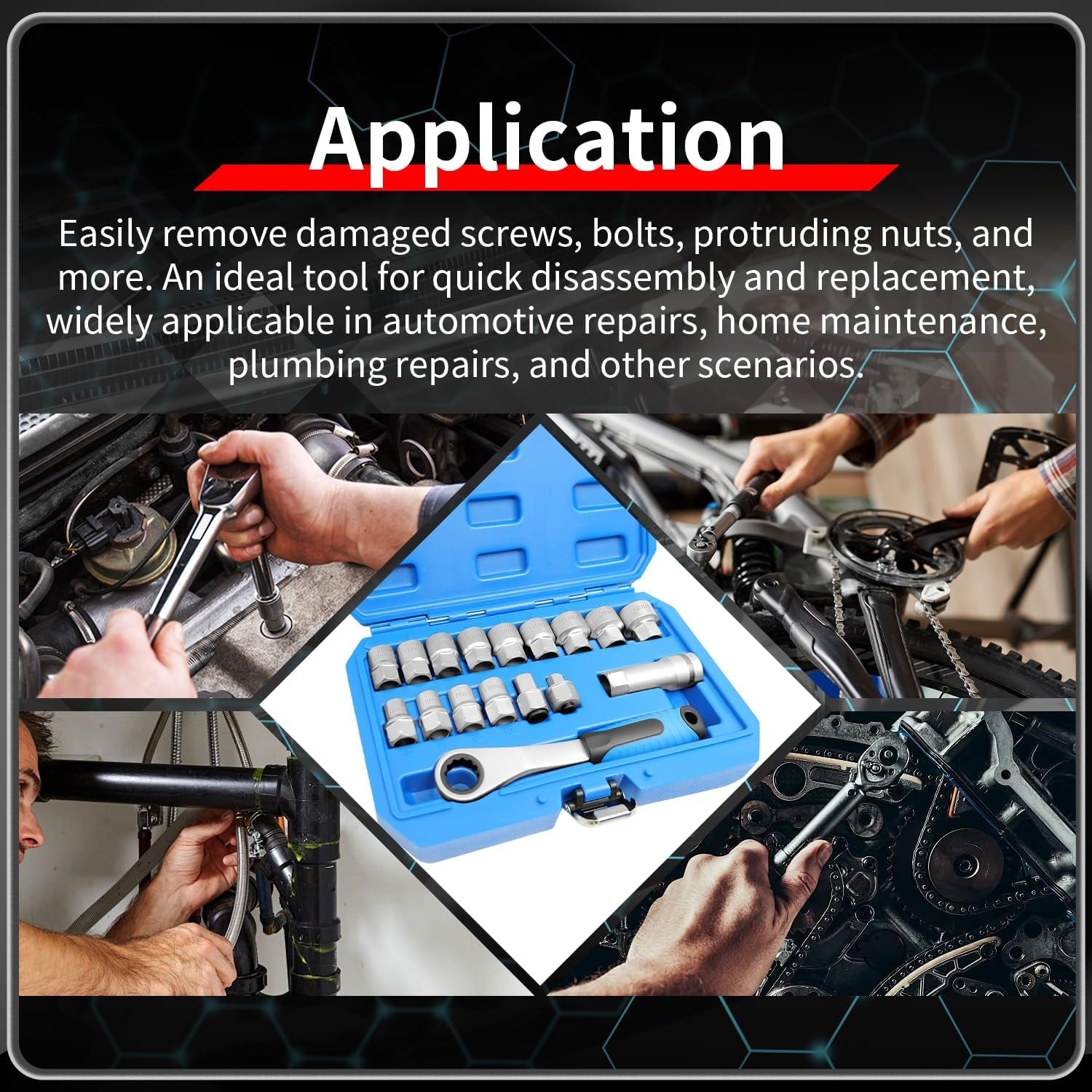 ⚡️50% Off Sale—Today Only⏰️ 17-Piece Pass Through Socket Set,Hollow Ratchet Socket Kit for Automotive Repair & Machine Maintenance
