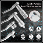 ⚡️50% Off Sale—Today Only⏰️ 17-Piece Pass Through Socket Set,Hollow Ratchet Socket Kit for Automotive Repair & Machine Maintenance