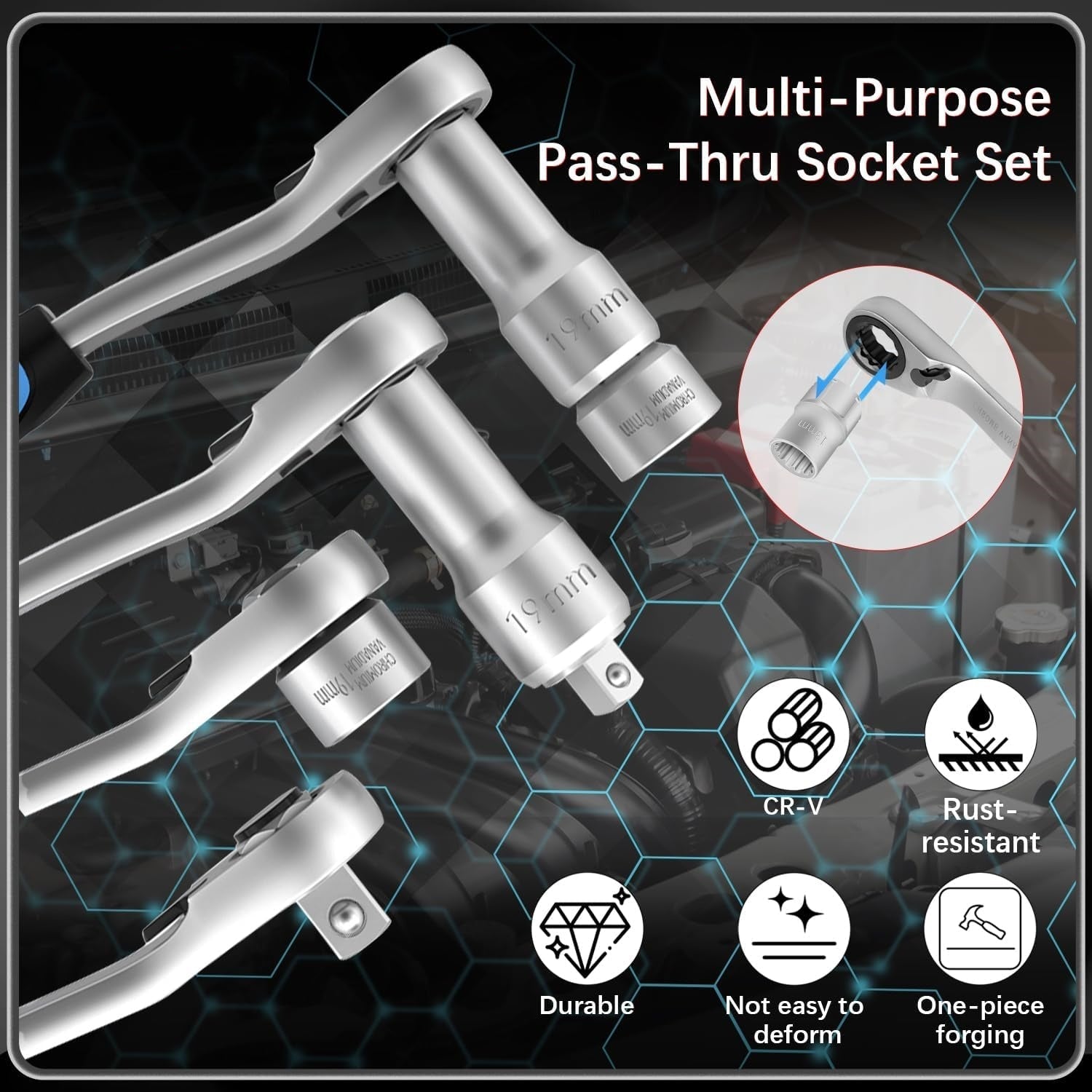 ⚡️50% Off Sale—Today Only⏰️ 17-Piece Pass Through Socket Set,Hollow Ratchet Socket Kit for Automotive Repair & Machine Maintenance