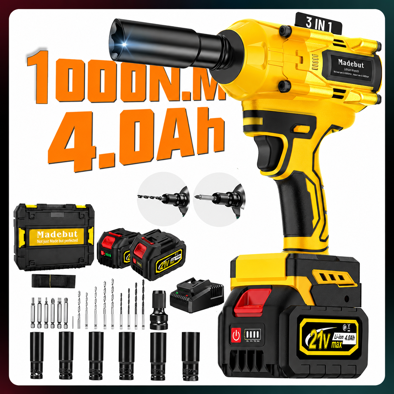 ⚡️50% Off Sale—Today Only⏰️  1000N.m Cordless Impact Wrench, All-Metal Cordless Impact Gun with 2*4.0Mah